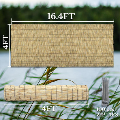 Natural 4FT X 16.4FT Reed Fencing Roll, Balcony Privacy Shade Reed Bamboo Fencing Garden Fence Border, Wind Block Sunshade Fence Screen for Outdoor Yard Patio Flower Bed Edge