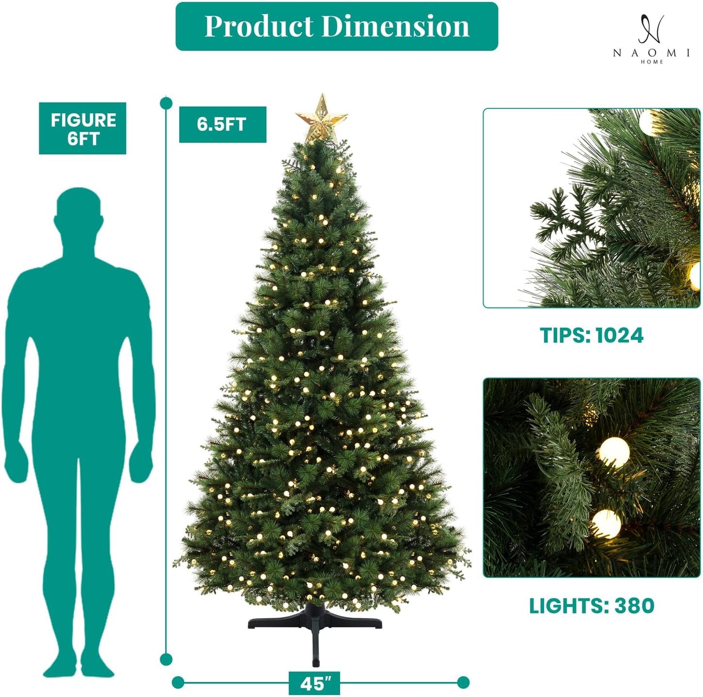 Naomi Home Evangeline Traditional Christmas Tree Green/6.5ft