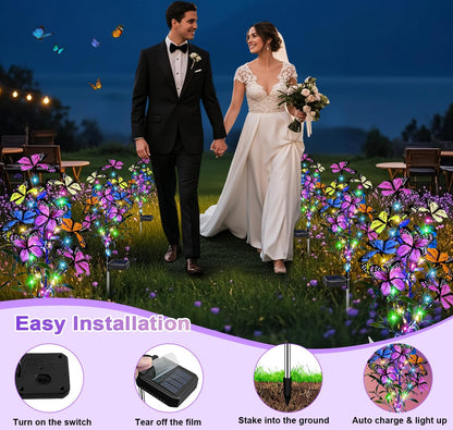 Solar Garden Lights Outdoor Waterproof Garden Decor, 4 Pack Upgraded 240 LED 54 Butterfly Colorful Outdoor Solar Decor for Yard Patio Gifts for Womens Mom (4 Pack Butterfly)
