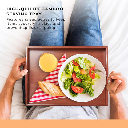 Prosumers Choice Wooden Tray - Dark Wood Serving Trays with Handles - Nesting Design for Space Saving - Wooden Serving Tray for Food, Drinks, Snacks - Set of 3