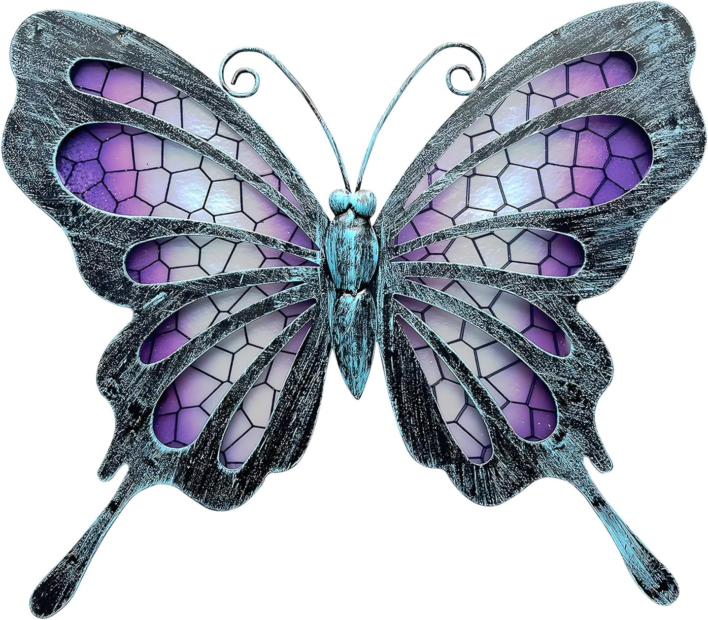 POXOHO Metal Butterfly Wall Decor - Purple Mosaic Glass Art Sculpture with Metal Frame, 11 Inch Hanging Garden Ornaments for Outdoor Fence, Patio Yard, Indoor Bedroom & Living Room Home Decoration