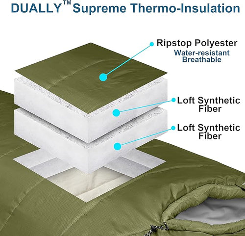 0 Degree Mummy Sleeping Bags for Adults Camping | XXL Big and Tall 3-4 Season Warm Cool | Cold Weather Winter Sleeping Bag w. Compression Sack Youth | Side Sleeper Friendly