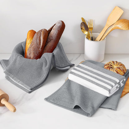 Homaxy Premium Kitchen Towels(18”x 28”, 6 Pack), Large Cotton 380 GSM Kitchen Hand Towels, Soft and Absorbent Terry Dish Towels, Multipurpose Tea Towel Set with Hanging Loop, Grey