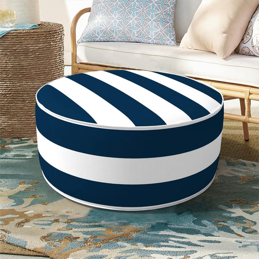 Inflatable Ottoman Stool D21 xH9 for Outdoor/Indoor Use, Water Repellent Patio Foot Rest Stool with Portable Handle,Round Pouf Ottoman Suitable for Garden,Deck and Camping - Cabana Navy