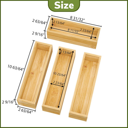 BAMEOS Silverware Organizer, Utensil Drawer Organizer, 4 Slots Kitchen Drawer Organizer, Bamboo Flatware Organizer for Drawer in Natural