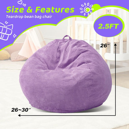Bean Bag Chairs Teardrop Bean Bag Chair Beanbag Chair with Memory Foam Filled Machine Washable Cover for Living Room, Bedroom (Small,Purple)