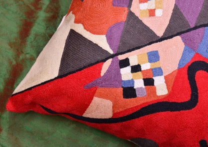 Kandinsky Modern Couch Pillow Cover - Red Flow | Abstract Pillows | Mid Century Chair Cushions | Handmade Wool Size 18x18