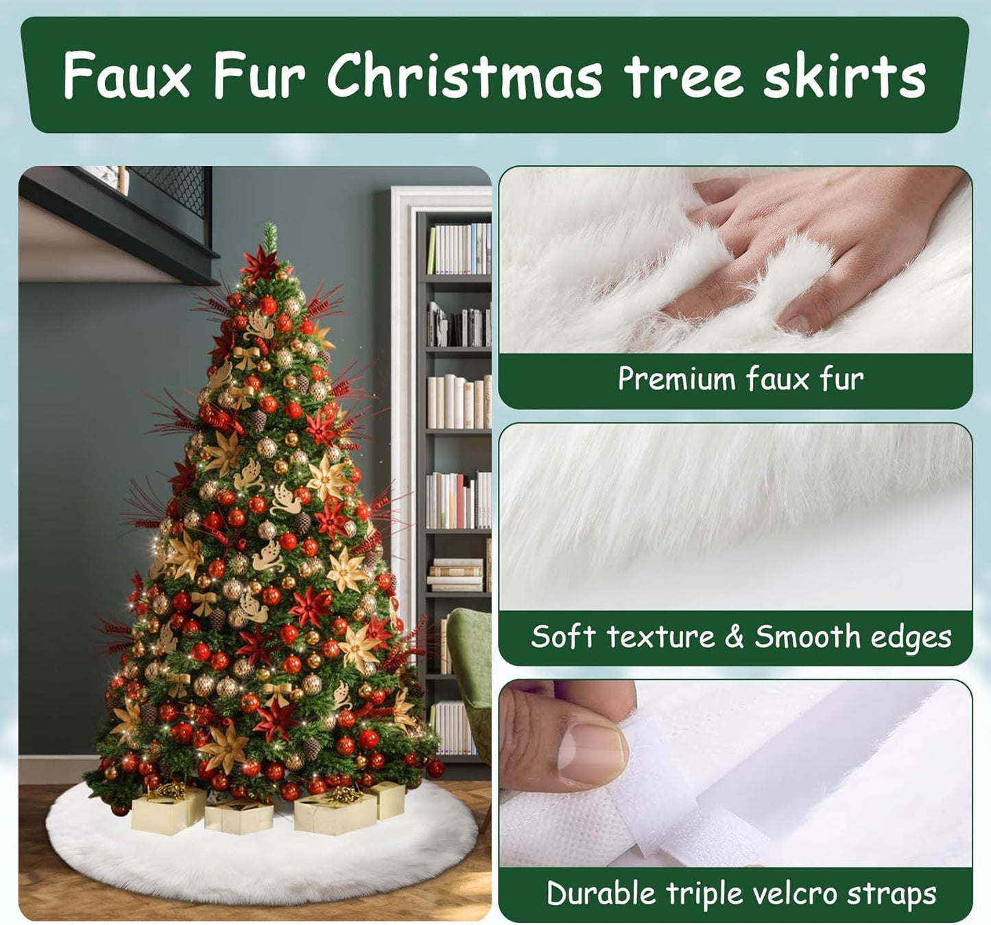 AOGU 30 Inch Faux Fur Christmas Tree Skirt White Plush Skirt for Merry Christmas Party Christmas Tree Decoration