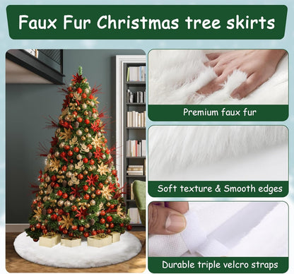 AOGU 30 Inch Faux Fur Christmas Tree Skirt White Plush Skirt for Merry Christmas Party Christmas Tree Decoration