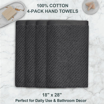 VOOVA & MOVAS Gray Hand Towels for Bathroom, Large 18" x 28" - 100% Cotton | Thick | Quick Dry | Lightweight | Absorbent | Soft, Hand Towels Set of 4, Bathroom Essentials, Dark Grey