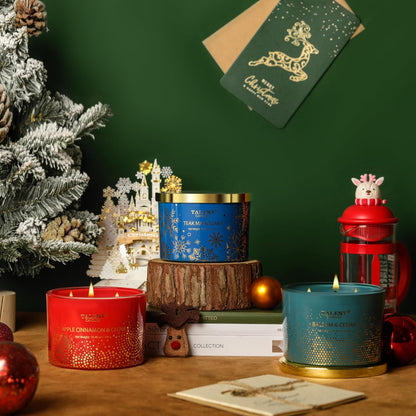Christmas Candles, Large 3 Wick Jar Candles, Christmas Scented Candles Gifts for Women, Christmas Gift Ideas with Soy Wax Candles, Teak Mahogany