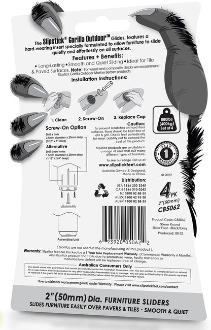 Gorilla Outdoor 2 Inch Furniture Sliders/Screw on Nylon Glide Floor Protectors (Set of 4 Glides) for Carpet and Hard Surface Sliding on Outdoor & Indoor Floors