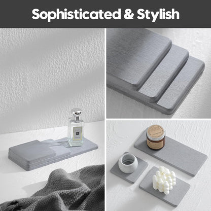 3PCS Bathroom Sink Vanity Trays, Quick Stone Drying Mat Dish Soap Dispenser Sponge Holder for Kitchen Counter, Diatomaceous Earth Water Absorbing Caddy Organizer, Light Grey