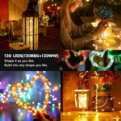39Ft 120 LED Fairy Lights Battery Operated, RGB Color Changing String Light with Remote and Timer, Battery Powered Twinkle Lights for Bedroom, Dorm, Wall, Mason Jar, Backyard Indoor Outdoor Christmas