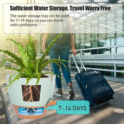 10 Inch Self Watering Hanging Pots, 2 Pack Hanging Planters with 40oZ Deep Reservior for Indoor Outdoor Plants Flowers, Green with Brown