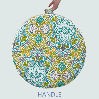 LVTXIII Inflatable Stool Ottoman Footrest with Handle, All Weather Foot Rest, Indoor or Outdoor Use for Home Patio Garden and Camping, D21 x H9, Damask Green