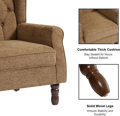 Accent Chair, Upholstered Armchair with Button Tufted High Back & Solid Wood Legs, Comfy Wingback Reading Single Sofa Chair for Small Spaces, Living Room, Bedroom (Brown, Set of 1)