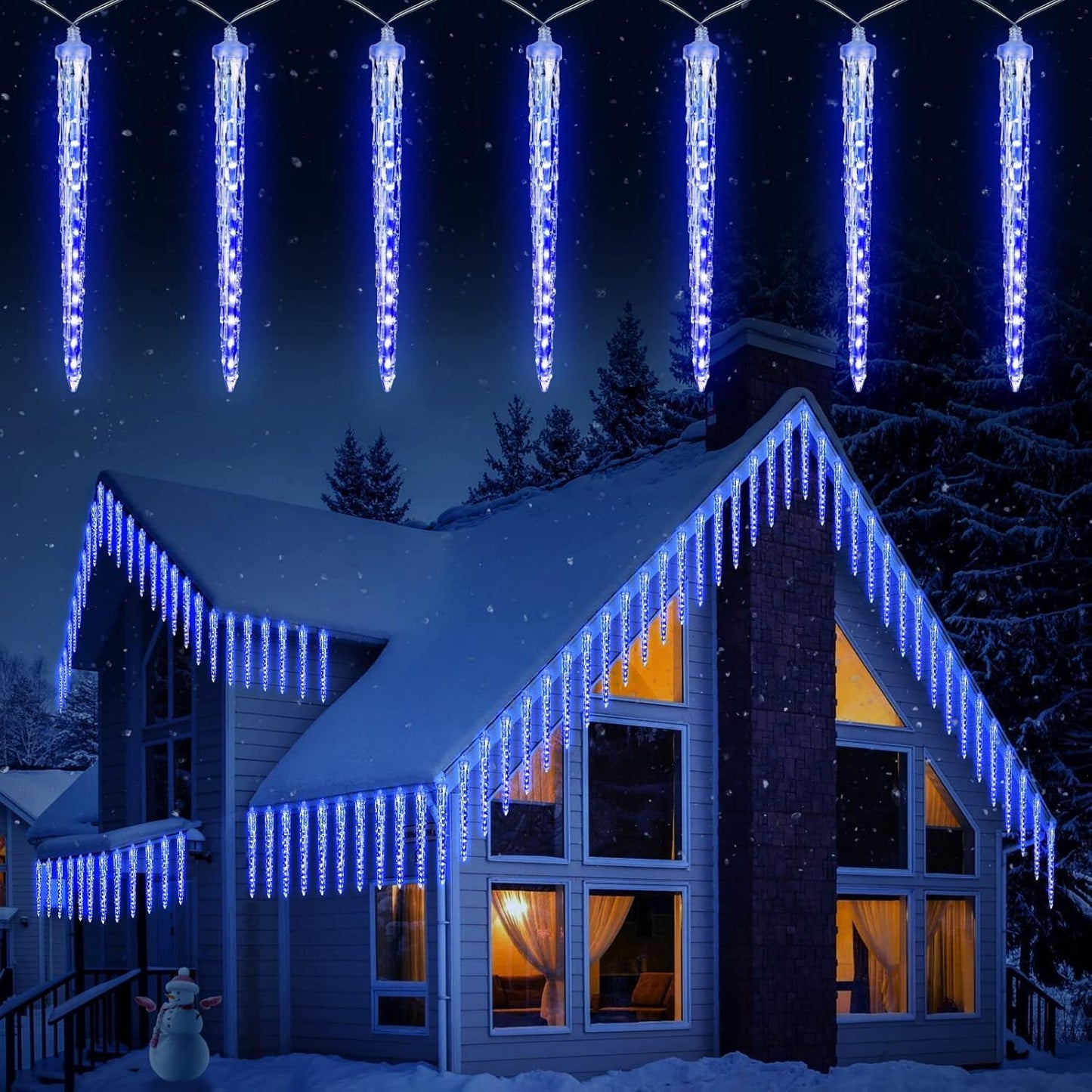 Brightown Christmas Meteor Shower Icicle Lights Outdoor, 30ft with 30 Tube 720 LED Dropping Effect, Waterproof Decorations for House Eave Roofline, Blue