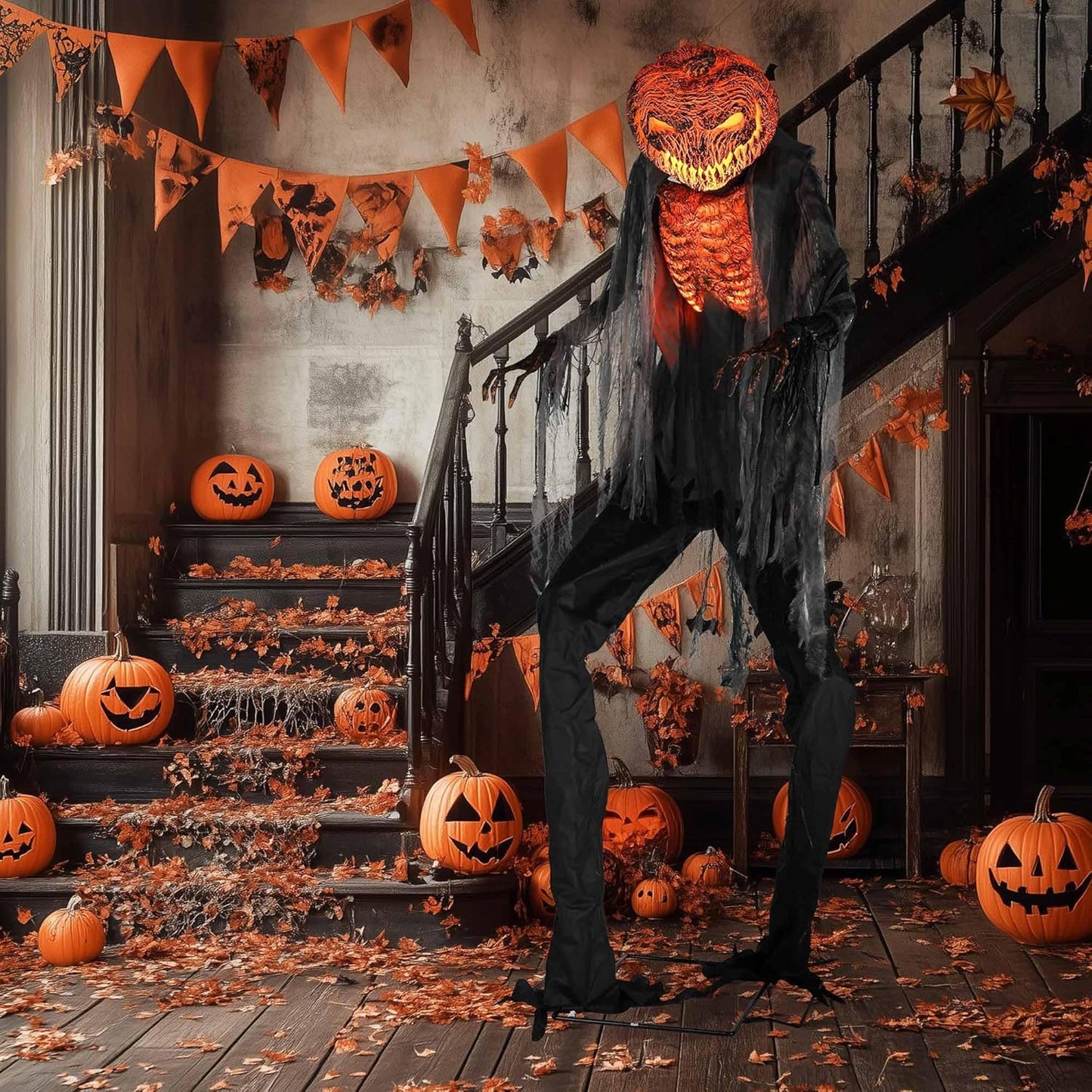 AW 7 Ft Scary Giant Large Animated Halloween Decorations Evil Monster Alien, Jack-O-Lantern Pumpkin Props, Horror Halloween Party Motion & Sound Activated Glowing Head 2025