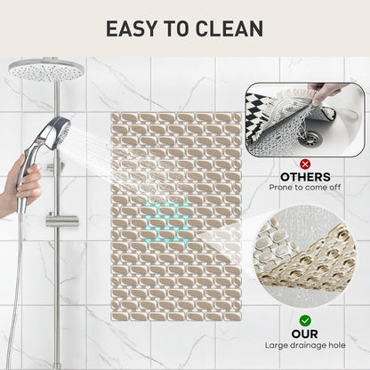 Shower Mat Non Slip Bathtub Mat, 27 x 16 Inch Eco-Friendly Soft Bath Mat for Tub Non Slip Shower Mats for Inside Shower with Suction Cups and Drain Holes, Easy to Clean Quick-Drying, Brown