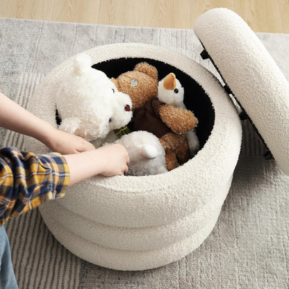 ONEVOG 20" Round Storage Ottoman with Removable Lid, Off-White Boucle Fabric Footrest Pouf, Sherpa Tufted Small Coffee Table Vanity Ottoman Foot Stools for Living Room Couch, Bedroom, Dorm, Nursery