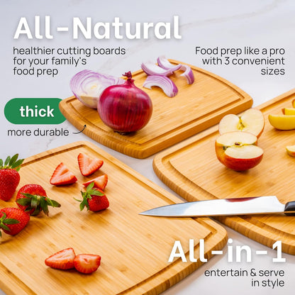 Wood Cutting Boards for Kitchen for Chopping Vegetables, Carving Meat, Slicing Bread and Serving Charcuterie for Meal Time Prep, Holiday Gatherings, and Hosting Parties - Ideal for Home Chefs