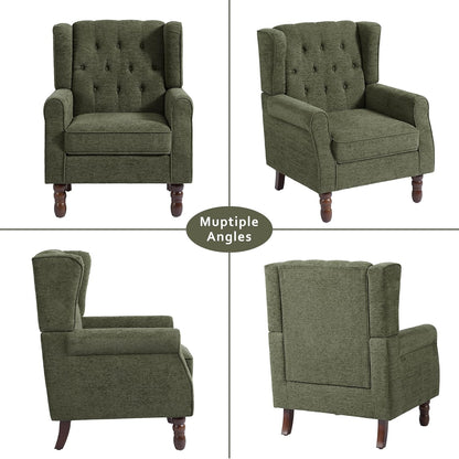 Lumibee High Back Accent Chair Set of 2,Upholstered Wingback Armchair with Solid Wood Legs for Small Spaces,Comfy Single Sofa Chair for Living Room,Bedroom,Office-Green
