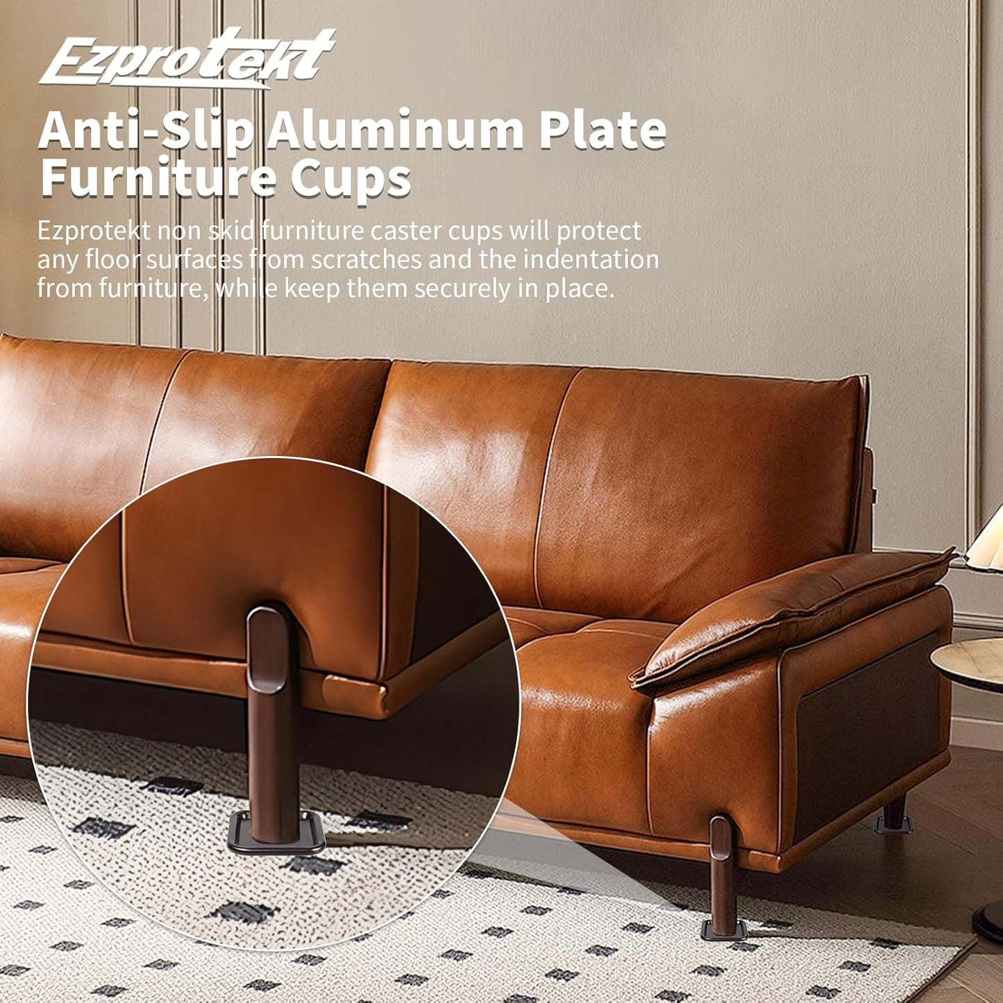 Ezprotekt 1 3/4" Square Non Slip Furniture Pads with Drip Glue Non-Woven Fabric Bottom, 16 Pcs Anti Skid Furniture Coasters Cups Floor Protectors for Bed, Sofa, Table, Chair, Cabinet, Brown/Black