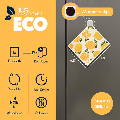 Swedish Dishcloths for Kitchen, 8 Pack Reusable Paper Towels with Clips, Non-Scratch Swedish Dish Towels, Super Absorbent Cellulose Sponge Cloths, Eco Friendly Gifts