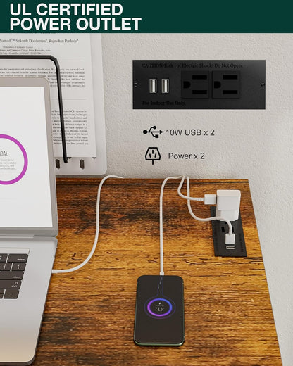 Frylr Small Folding Computer Desk – 35.8 Inch Portable Table for Craft and Study, Lightweight Desk for Small Spaces, Foldable Laptop Table Built-in AC/USB Outlets for Convenience, Rustic Brown