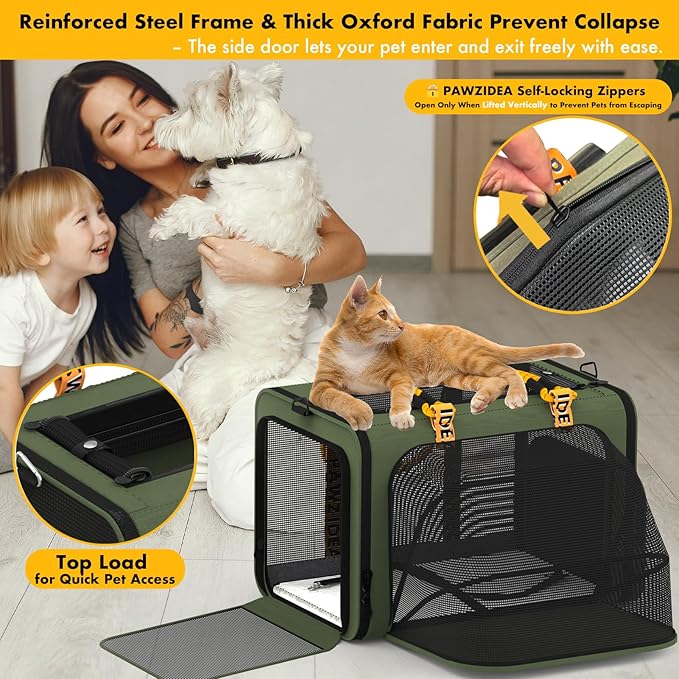 PAWZIDEA Large Pet Carrier Expandable, 24"×16"×16" Soft-Sided Cat Carrier for 2–4 Cats up 55lb, Portable & Collapsible Small Medium Dog Travel Crate for Car, XL Storage Pocket, ID Card, Shoulder Strap