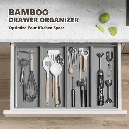 Kitchen Drawer Organizer Bins, Stackable Bamboo Drawer Organizer for Silverware, 2 Pcs Toilet Paper Basket Holder, Wood Bathroom Tray Countertop, Toilet Tank Tray Silver 15" x 6" x 2.5"