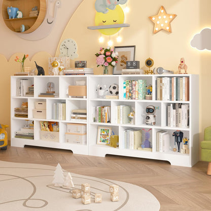 Book Shelf Set of 2, 10 Cubes Storage Organizer, 3-Tier Open Bookshelf Wooden Bookcase, Freestanding White Bookshelf Cube Shelf for Living Room