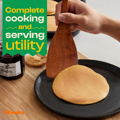 Riveira's 9-Piece Dark Brown Kitchen Essentials Wooden Cooking Utensils Set - Complete Kitchen Utensils Set for Gourmet Results