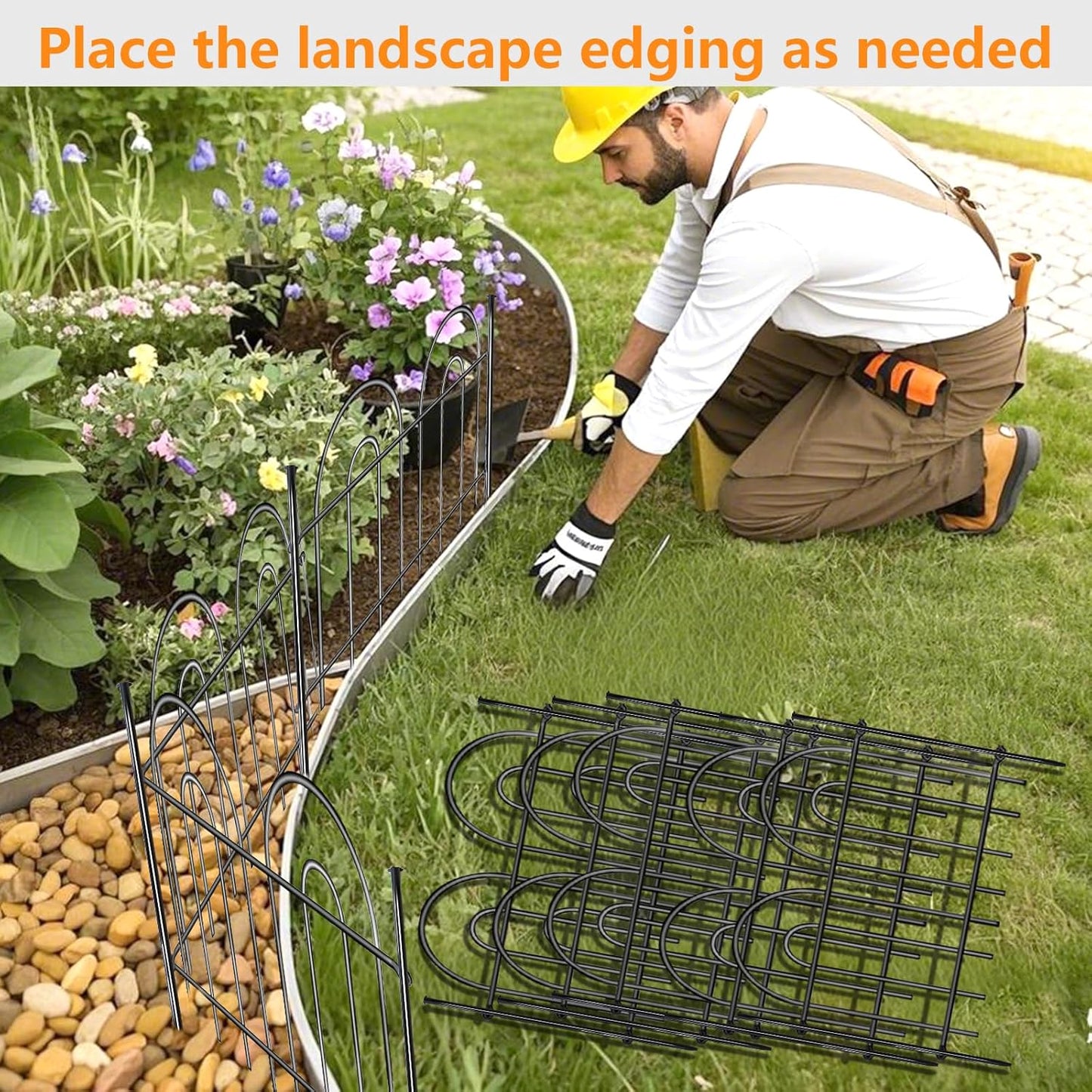 45ft X 13in Animal Barrier Fence, 32 Panels No Dig Fence for Dogs Rabbit, Anti Digging Defense Barrier Garden Edging Border, Rustproof Metal Arched Decorative Garden Fencing for Outdoor, Yard, Lawn