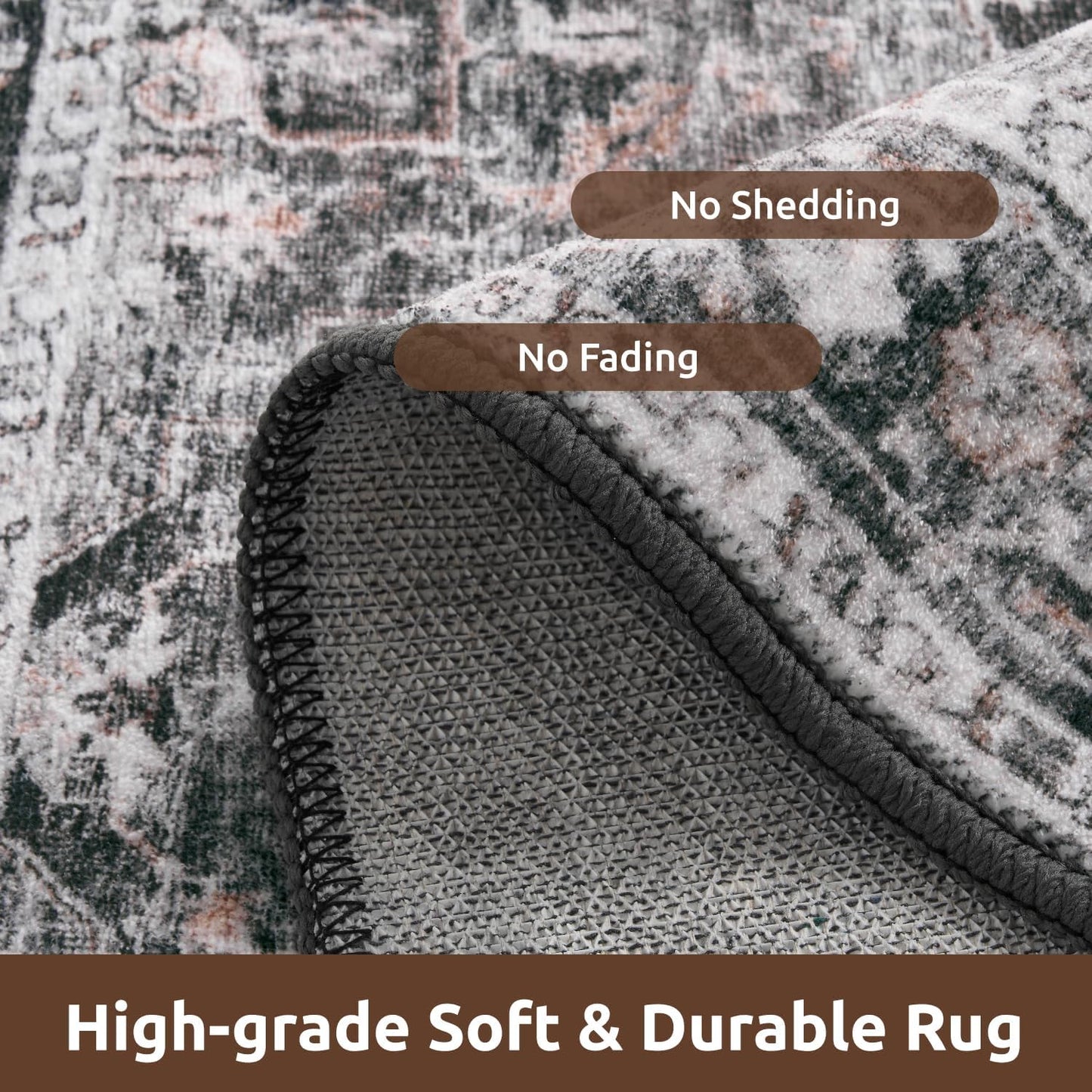 AMOAMI-Area Rug 6X9 Rugs for Living Room-Vintage Sof Dark Grey & Black Rugs for Bedroom-Non Slip Carpet-Machine Washable Rug for Dining Room Living Room Bedroom Office Under Table