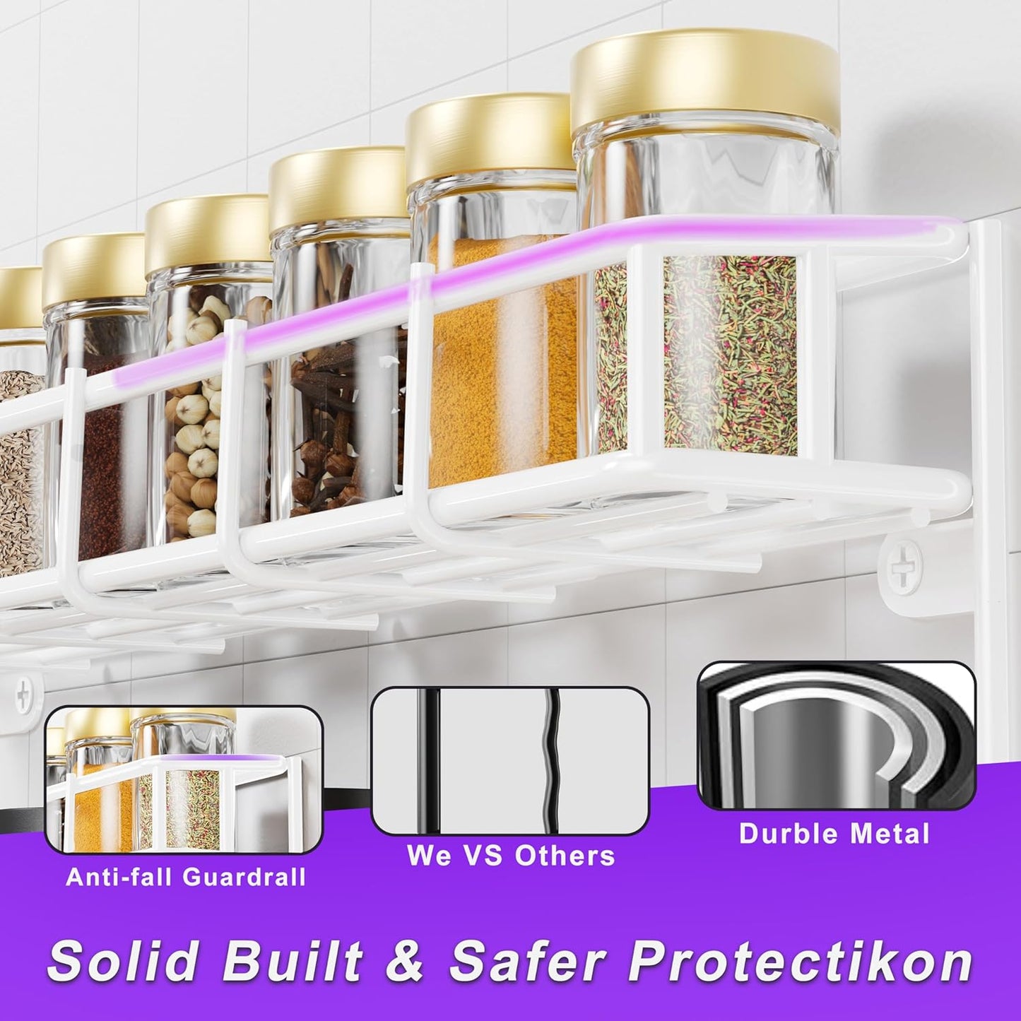 SUFAUY 2 Pack Spice Rack Organizer Wall Mount, 3 Tier Pantry Door Narrow Spice Rack Hanging Metal Shelf for Cupboard, Bathroom Shower Cosmetic, White