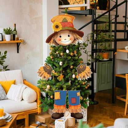 Scarecrow Fall Tree Topper Autumn Harvest Farmhouse Decorative Tree Treetops Head Hands and Legs Decor for Holiday Fall Thanksgiving Indoor Home Decorations Party Supplies