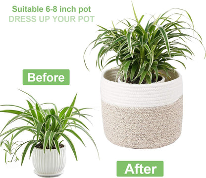 Woven Cotton Rope Plant Basket for 8" Flower Pot Small Basket for Plants Storage Organizer H7.5 x W8.5