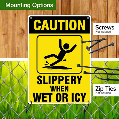 Caution Slippery When Wet Sign or ICY Sign, 10"x14" 0.40 Aluminum, Fade Resistance, Indoor/Outdoor Use, USA MADE By My Sign Center