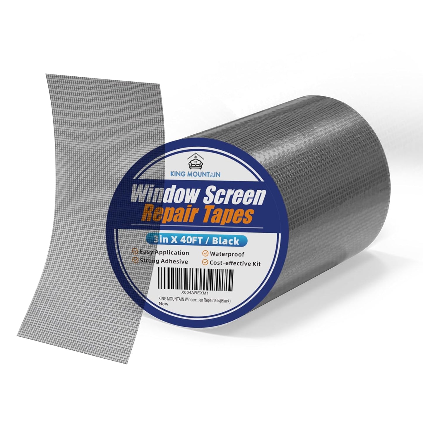 KING MOUNTAIN Black Window Screen Repair Tape,3inX40FT Heavy Duty Screen Repair Kit for Window Screen and Screen Door Tears Holes,Strong Adhesive & Waterproof Window Screen Patch