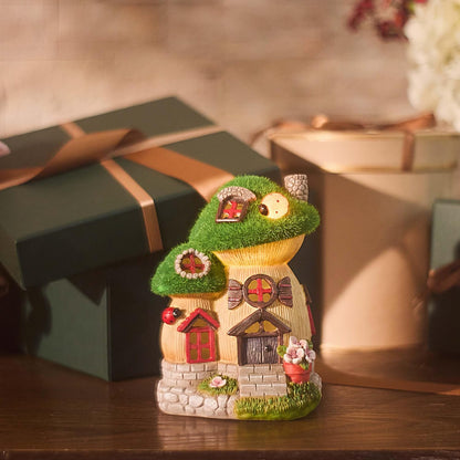 TERESA'S COLLECTIONS Mushroom Garden Statues with Outdoor Solar Light for Garden Decor, Green Flocked Decorations Resin Fairy House Accessories, Outdoor Decor Yard Gifts for Mom Women