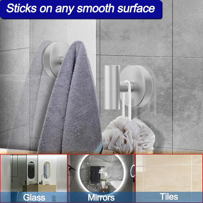Suction Cup Hooks, Shower Hooks for Inside Shower – Removable Towel Hooks for Bathroom Window Glass Mirror Tile, Bath Robe Looafh Hook for Hanging – Waterproof & Rustproof, Silver(4 Pack)