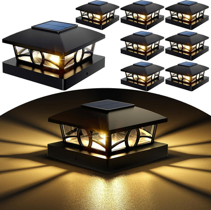 NIORSUN Solar Post Lights Outdoor, Fence Post Solar Lights Warm White Outdoor Waterproof Edison LED Bulbs Garden Patio Fence Deck Decor, Post Cap Lights 4x4 Wood Vinyl, Black 8 Pack