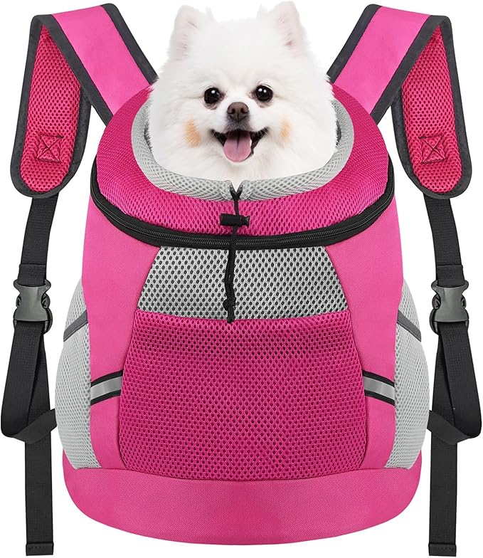 Dog Backpack Carrier, Front Chest Carrier for Cat Small Dogs, Pet Carrying Bag for Travel Hiking Cycling Outdoor Rose S (Suggested Pet Height 7-10 in, 2-6 lbs)