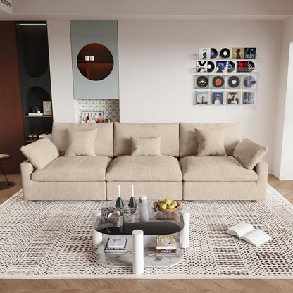 JACH Sectional Couches for Living Room, 3 Seater Cloud Sectional Couch with Deep Seat, Down Filled Modular Sofa, Covers Removeable & Washable, Sofas Furniture for Living Room, Khaki