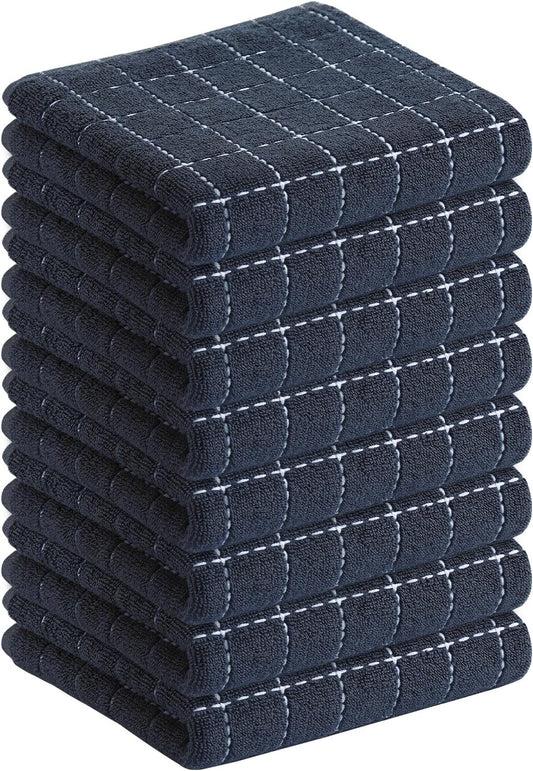 Homaxy 100% Cotton Terry Kitchen Towels(Dark Grey, 13 x 28 inches), Checkered Designed, Soft and Super Absorbent Dish Towels, 8 Pack
