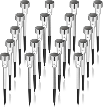 GIGALUMI Solar Lights Outdoor Waterproof, 20 Pack, Stainless Steel LED Solar Garden Lights for Patio, Lawn, Yard and Landscape, Garden Decor Patio Decor, Cold White