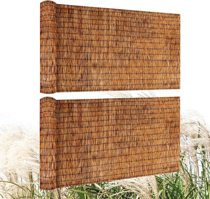 Natural Reed Fencing Rolls,2PACK 4.6FT X 16.4FT Reed Screen Curtain Fence Covering Privacy Bamboo for Outdoor Backyard Patio（Brown）