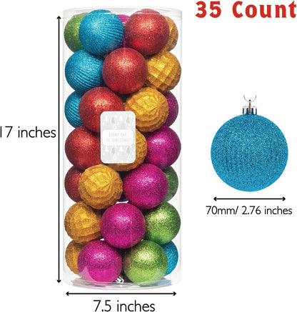 Every Day is Christmas Ornaments, Shatterproof Christmas Tree Ornament Set, Christmas Balls Decoration 35 Count (2.75"/70mm, Textured Rainbow)